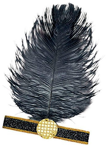 NET TOYS Schwarzer Federschmuck 20er Jahre Charleston Kopfschmuck Pailletten Stirnband Feder Schmuck