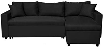 Loungitude - Ecksofa, umkehrbar, Kunstleder und Mikrofaser mit Koffer, Schwarz