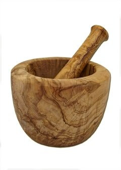 Grand mortier en bois d'olivier, diamètre env. 14 cm