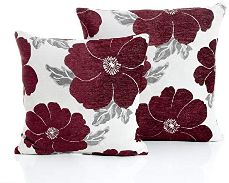 Poppy, Chenille Cushion Covers, Floral Cushions, Pillow Covers, 18 x 18, 45cm x 45cm (Black)
