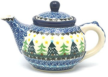 Polnische Keramik Teekanne – 400 ml – Weihnachtsbäume