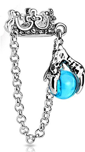 Bungsa Ear Cuff Edelstahl silber Krone mit Drachenkugel Ohrstecker (Conch Fake Piercing für Mädchen & Damen Ohrringe Ohrschmuck Ohrklemmen Frauen Herren Mode)