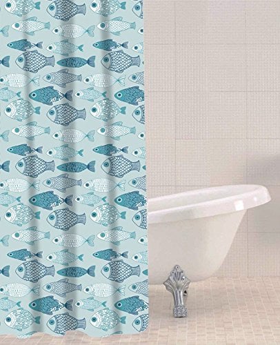 Sabichi PEVA - Tenda da doccia blu, 180 x 180 cm, motivo pesce per bambini, multicolore resistente alla muffa, facile da pulire, senza BPA, 12 ganci in plastica