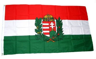 Flaggenking Ungarn mit Wappen Flagge/Fahne - wetterfest, weiß, 150 x 90 x 1 cm, 16899