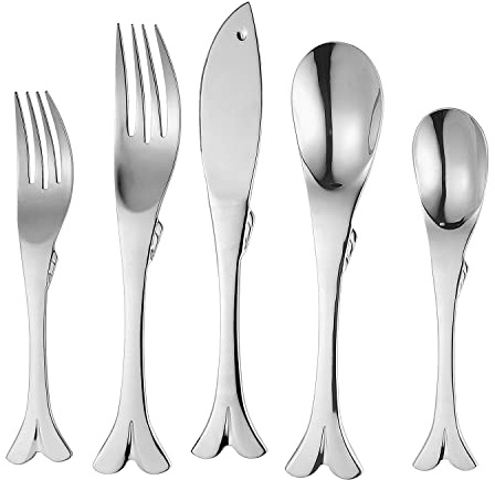 Supreme Housewares 20-Piece Fish Shaped Flatware Set, 18/8 Stainless Steel Silverware Cutlery Set, Service for 4, Mirror Polished, Dishwasher Safe (Fish)
