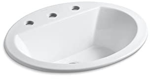 KOHLER K-2699-8-0 Bryant Oval Self-Rimming Bathroom Sink with 8-Inch Centers, White