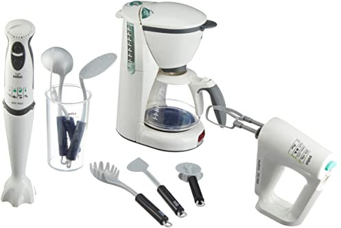 Braun Theo Klein 9625 Combo-Set I Wertige Spielküchengeräte: batteriebetriebene Kaffeemaschine, Hand- und Stabmixer inkl. Zubehör I Maße: 58,5 cm x 12,5 cm x 28 cm I Spielzeug für Kinder ab 3 Jahren