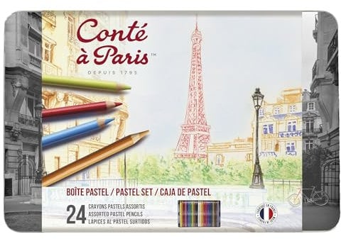 Conté à Paris 2182 Pastellstifte 24er Set – Hochpigmentierte Künstlerstifte, Pastellfarben für Skizzen & Zeichnungen, Detailarbeiten, Landschaftsmalerei, Porträts, Made in France