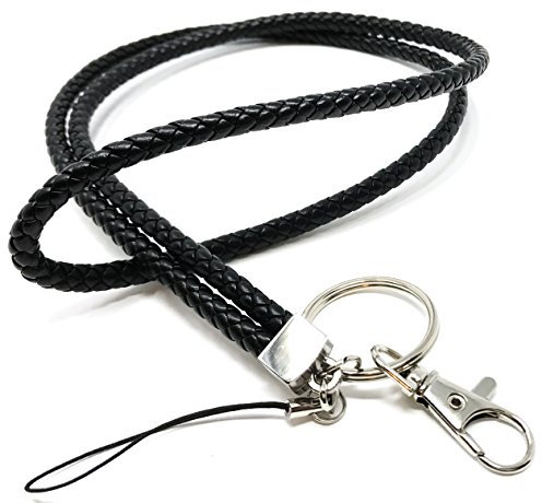 wigspedia geflochten PU Leder Halskette Lanyards Schlüsselanhänger für Schlüssel, ID-Halter, Handy, USB, oder Kamera schwarz
