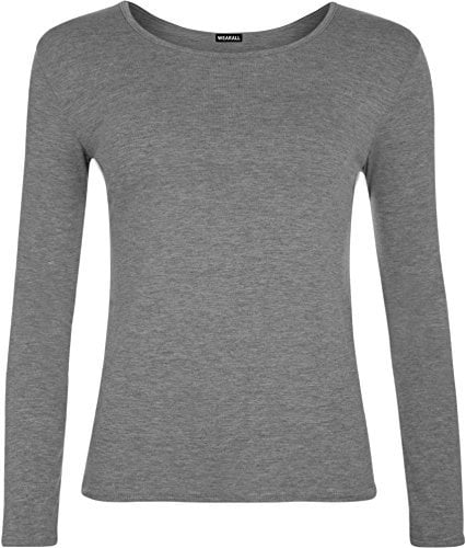 New Ladies Plus Size Long Sleeve T-Shirt Womens Stretch Plain Top Dark Grey 16/18