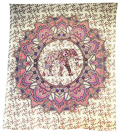 Tagesdecke Elefant im Lotuskreis Überwurf aus Baumwolle indische Decke Vorhang 230 x 210 cm