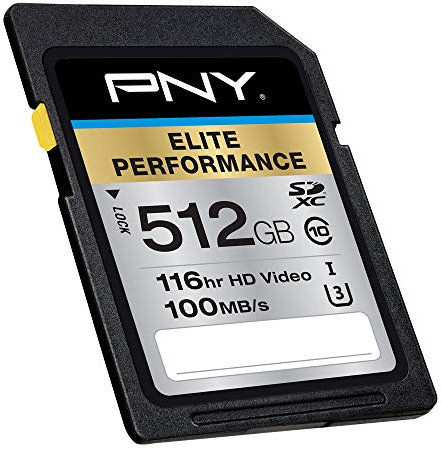 PNY Elite Performance 512GB SDXC Class 10 UHS-I, U3 Up to 95MB/sec (P-SDX512U3H-GE)