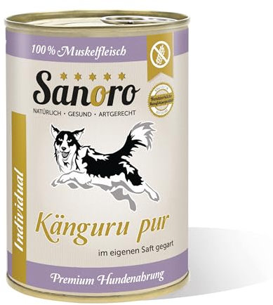 Sanoro Känguru pur, 100% Muskelfleisch vom Känguru, salzfrei - Premium-Hundefutter - singleprotein, hypoallergen - für Ausschlußdiäten geeignet (1 x 400 g).
