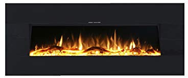 Ezee Built-In Electric Fire - 50 | Wall Mounted or Recessed Black or White LED Flame Effect Fireplace Heater | 2 Decorative Fuel Bed Options, 3 Flame Colour Options & Remote Control | Zara Glow Range