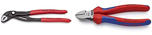 Knipex 87 01 250 Cobra, Hochleistungs-Wasserpumpenzange mit Schnelleinstellung, 250mm & 70 02 160 Seitenschneider, präzises Schneiden bis Ø 4,0 mm, mit Mehrkomponenten-Griffhüllen, 160 mm
