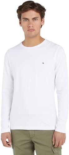 Tommy Hilfiger Men’s Slim Fit Stretch Cotton Long Sleeve Top, White (White), XL