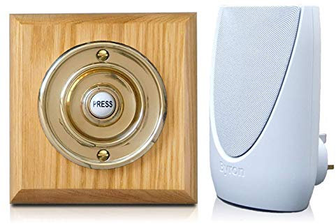 Byron 100m Wireless Period Plug-in Doorbell kit Push on Plinth (Honey Brass)