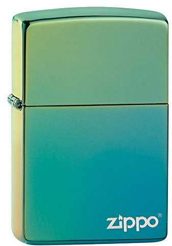Zippo Pocket Lighter, Brass, Teal Logo, One Size