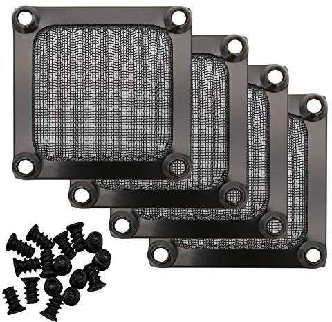 60mm Computer Case Fan Filter Grills with Screws, Aluminum Frame Ultra Fine Stainelss Steel Mesh, Black Color - 4 Pack