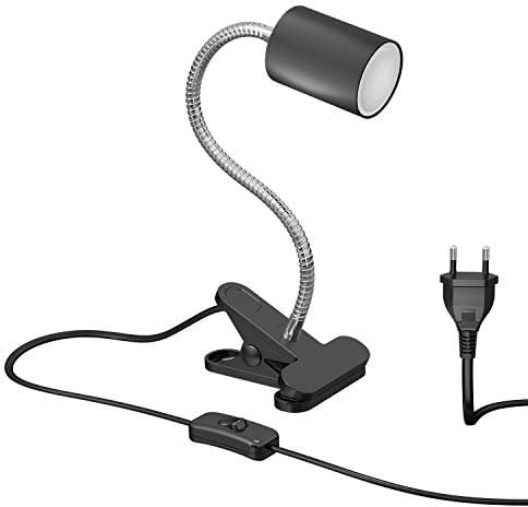 ledscom.de Klemmleuchte WAIKA mit Schwanenhals und Schalter schwarz matt, inkl. GU10 LED Lampe (warmweiß, 4,914W, 450lm, 100°)