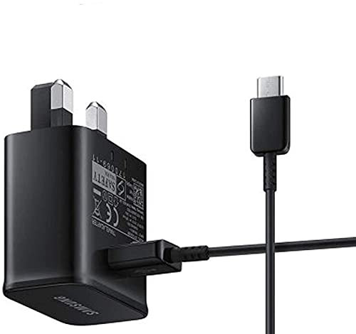 Genuine Samsung Galaxy Fast Adaptive UK Mains Wall Charger & Type C Cable For Samsung Galaxy A21, A22, A12, A13 & More - Includes Braided Type C Cable