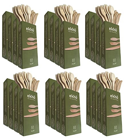 ekhõ The Wood Way! – Juego Cubiertos Desechables Biodegradables - Cubiertos para Llevar Ecológicos Biodegradables y Compostables - Cubertería Desechable (576 Set de Cubiertos)