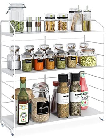 AIRUJIA Spice Rack Organizer 3-Tier Adjustable, Kitchen Countertop Storage Shelf, Free Standing Spice Organizer Rack for Spice Bottles, Bathroom Storage, Cosmetic Organizer Rack White