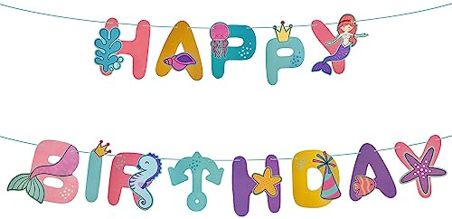 Oblique Unique® Happy Birthday Meerjungfrau Girlande Banner zum Dekorieren Spielen Basteln Hängedeko für Kinder Kindergeburtstag Geburtstag Motto Party Deko