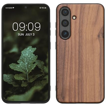 kwmobile Hülle kompatibel mit Samsung Galaxy S24 Hülle - Holz Case - stoßfestes Handy Cover - TPU Handyhülle in Dunkelbraun
