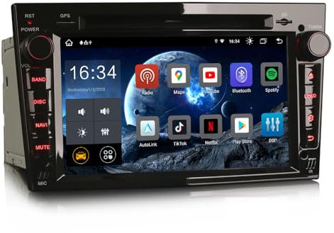 Erisin 7 Zoll 8-Kern 4GB+64GB Android 14 Autoradio Bluetooth GPS Navi Für Opel Corsa D/C Astra H Meriva Vectra C Zafira B Vivaro DVD CD Player WiFi 4G CarPlay Android Auto USB DSP OBD2 DAB+ Canbus