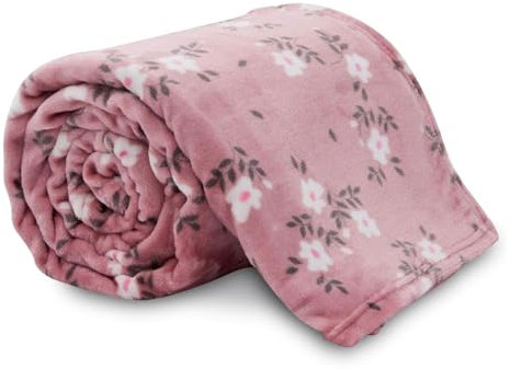 VELVETIO Premium Ditsy Floral Throw 200 x 240cm, Extra Large Flannel Fleece Blanket for Sofa Bed, Soft & Cosy Lightweight Sherpa Warm Travel Throws, Blush Pink