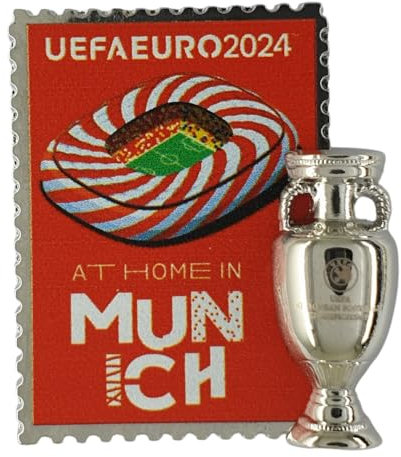 UEFA AMBALLCOM | Réplique Miniature de la Coupe Euro 2024 | Pin's hôte - Diverses Villes | 23x31mm | Carte Papier | Cadeau pour Les Fans de Football (Munich)