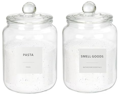 Yuuinnter 2 Pots en Verre d'un Demi-Gallon avec Couvercles HerméTiques pour DéTergent à Lessive, Farine, (67 Oz), 24 éTiquettes