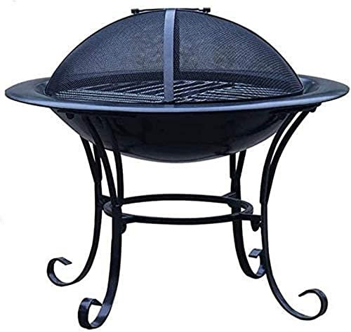 Foyer de jardin portable pour barbecue - Brasero de jardin extérieur - Bol rond robuste sur pied fabriqué à partir d'acier brut - Chauffage au charbon de bois avec couvercle - Barbecue pour le camping