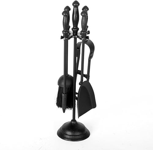 Unibos | 5PC Companion Set Traditional Fireplace Wood Burner Coal Stove Accessories Set - Wrought Iron Fireplace Tool Set Cast Iron Brush Chimney | Black - 17(43cm)