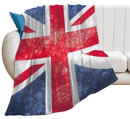 Cmagnifico Flanelldecke, Vintage-Stil, Union Jack, britische Flagge, vulkanische Lava-Risse, Aquarell, Füchse, seltsam, bunt, Huhn, Aquarell, Mohnblumen, Westernpferde, rotes Streifenmuster, gelbe