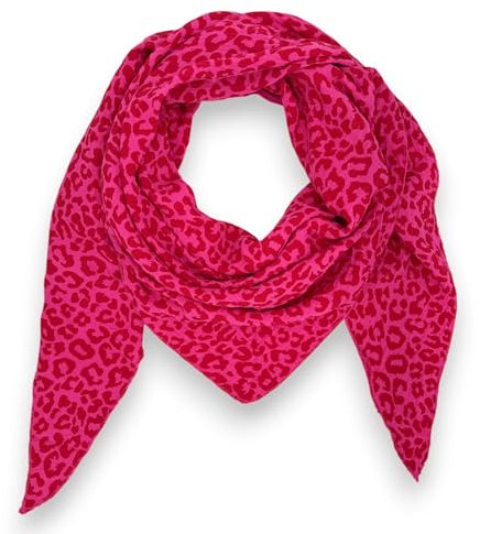 Ziona Musselin Schal damen leo Made Italy 195 x 72 cm Herbst Winter Dreieckstuch Baumwolle Halstuch (Pink)