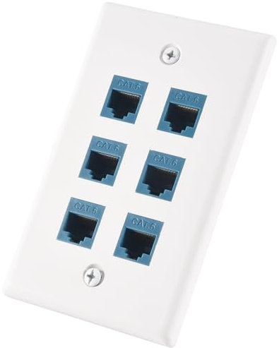 Diheohg Cat 6 6 Port Ethernet Wall Plate, Removable Ethernet Wall Plate Compatible with Cat7/6/6E/5/5E
