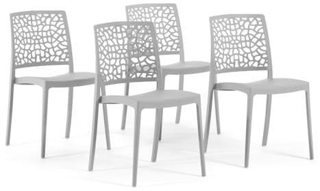 SIEDITI FUORI E DENTRO Chaises de Jardin en polypropylène avec Fibre de Verre, chaises empilables pour extérieur ou intérieur, Design Moderne et Naturel - Alina (4 chaises, Gris Clair)