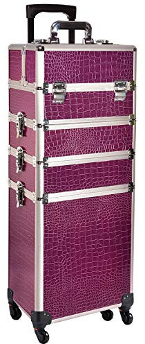 4 in 1 Makeup Trolley on Wheels Vanity Case Makeup Case Organiser Storage Hairdressing Trolley Nail Technician Polish Organiser Box Purple