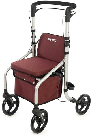 Carlett - Lett Go | Déambulateur avec siège intégré | Produit médical approuvé | Roues pivotantes XL | Guidon ergonomique réglable | Double frein avec système de sécurité | Ruby