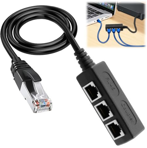 teasteam RJ45 Répartiteur Câble Ethernet 1 Mâle vers 3 Femelles, Adaptateur de Câble D'extension Réseau pour Cat5, Cat5e, Cat6, Cat7, 1 Mâle vers 3 Ports LAN Femelles Multiprise Connecteur