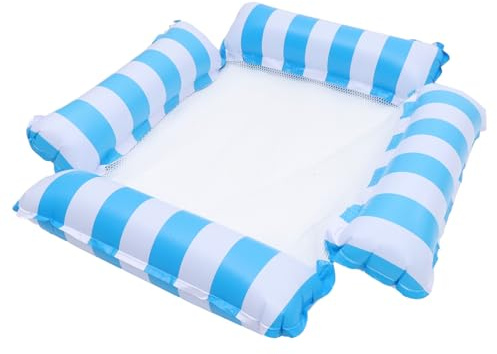 Gatuida Matelas Flottant Piscine Hamac Filet Flottant de Piscine Adulte 4 Tubes Rayé Bleu Clair Gonflable Pliable pour Fête Détente Été Pompe