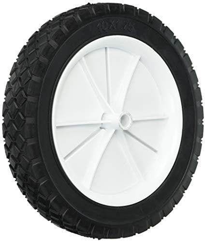 Shepherd Hardware 9615 10-Inch Semi-Pneumatic Rubber Replacement Tire, Plastic Wheel, 1-3/4-Inch Diamond Tread, 1/2-Inch Bore Offset Axle,White