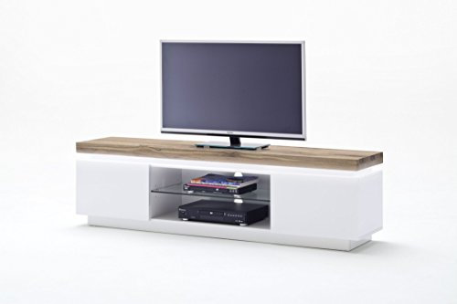 Unbekannt Lowboard Romina MCA Eiche massiv Weiss LED Braun Weiß Holz