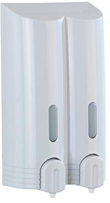WENKO 22126100 2-Kammer Seifenspender Mura, Fassungsvermögen 0,4 L, Kunststoff, 8 x 13,5 x 24 cm, weiß