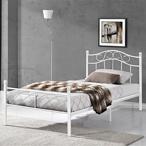 [en.casa] Metallbett 90x200 weiß Bettgestell Bett Jugendbett Metall