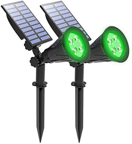 T-SUNUS Luces solares verdes para exteriores, 4 luces LED solares de jardín, IP65 impermeable, encendido/apagado automático, 2 modos brillantes, luces de seguridad, luz de paisaje de Navidad para