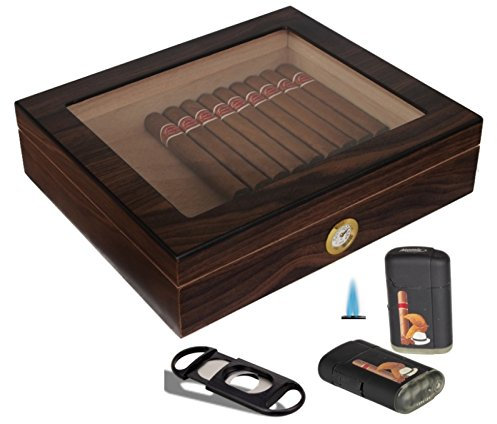 Lifestyle-Ambiente Humidorset Wood-Editon Sichtfenster Polymerbefeuchter inkl Tastingbogen