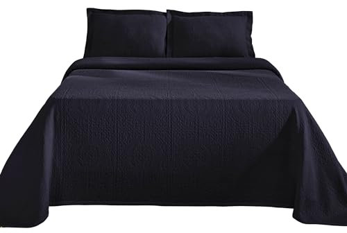 Superior Fleur de Lis Parure de lit 3 pièces en Coton pour décoration de lit, Couvre-lit décoratif texturé, 2 taies d'oreiller, Couverture aérée, literie en Matelas, médaillon bohème, très Grand lit,